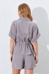 Duble Kol Çift Kuşak Fermuarlı Gabardin Bluz