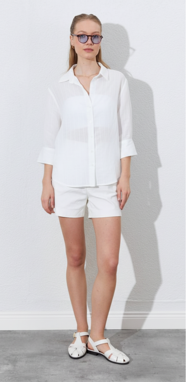 Düşük Kol Çizgili Basic Gömlek