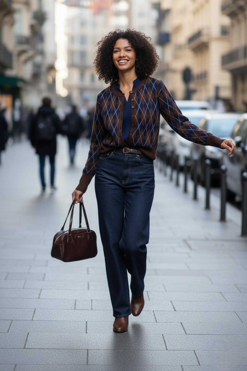 Baklava Desen Önü Düğmeli Kemerli Detaylı Kazak