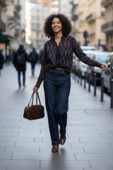 Baklava Desen Önü Düğmeli Kemerli Detaylı Kazak