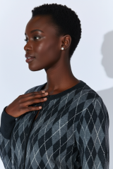 Baklava Desen Önü Düğmeli Kemerli Detaylı Kazak