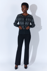 Baklava Desen Önü Düğmeli Kemerli Detaylı Kazak