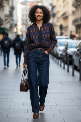 Baklava Desen Önü Düğmeli Kemerli Detaylı Kazak