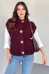 Cepli Bisiklet Yaka Kalın Örgü Yelek