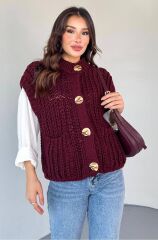 Cepli Bisiklet Yaka Kalın Örgü Yelek