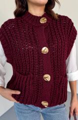 Cepli Bisiklet Yaka Kalın Örgü Yelek