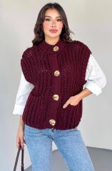 Cepli Bisiklet Yaka Kalın Örgü Yelek