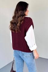 Cepli Bisiklet Yaka Kalın Örgü Yelek