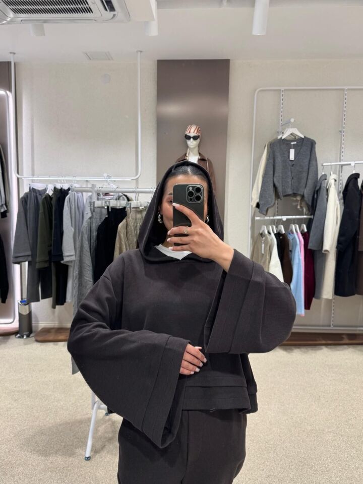 Kapüşonlu Crop Top and Pants Takım Kahve