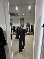 Kapüşonlu Crop Top and Pants Takım Kahve