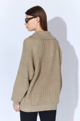Vizon Şal Yaka Düğme Detaylı Triko Kazak