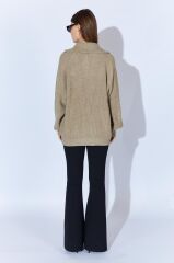 Vizon Şal Yaka Düğme Detaylı Triko Kazak