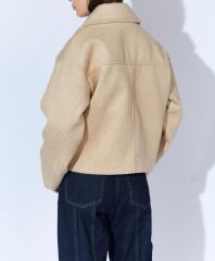 Yakalı Dört Düğmeli Diagonel Kısa Kaşe Ceket