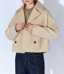 Yakalı Dört Düğmeli Diagonel Kısa Kaşe Ceket