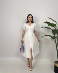 Beyaz Şile Bezi Elbise Dantel Detaylı