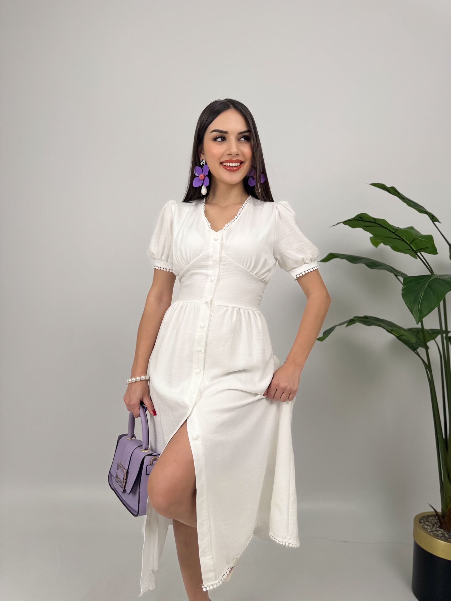 Beyaz Şile Bezi Elbise Dantel Detaylı