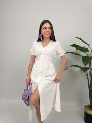 Beyaz Şile Bezi Elbise Dantel Detaylı