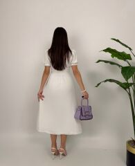 Beyaz Şile Bezi Elbise Dantel Detaylı