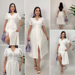 Beyaz Şile Bezi Elbise Dantel Detaylı