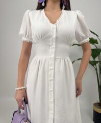 Beyaz Şile Bezi Elbise Dantel Detaylı