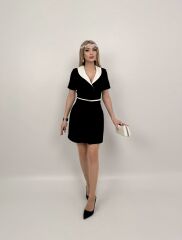 Siyah Ceket Elbise Kemer Detaylı