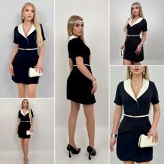 Siyah Ceket Elbise Kemer Detaylı