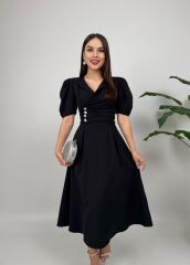 Ceket Yaka Düğme Detaylı Atlas Elbise