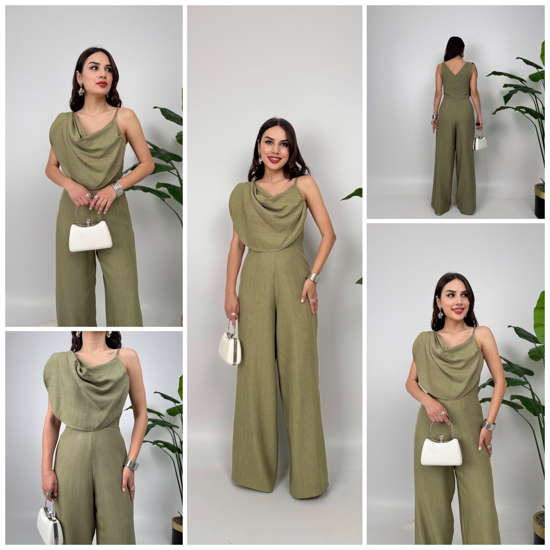 Haki Tulum Şal Yaka Detaylı