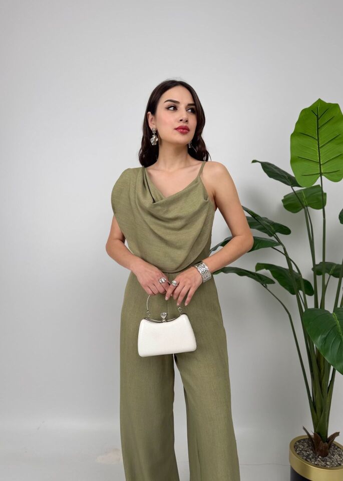 Haki Tulum Şal Yaka Detaylı
