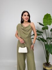 Haki Tulum Şal Yaka Detaylı