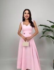 Pembe Kemer Düğme Detaylı Elbise