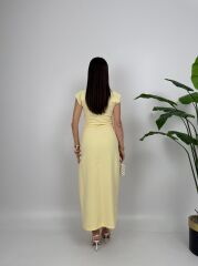 Sarı Önü Düğmeli Gömlek Yaka Elbise