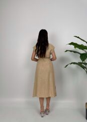 Vizon Kolsuz Midi Gömlek Elbise Cep Detaylı