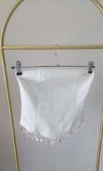 Straplez Boncuk Detaylı Beyaz Alt Üst Takım