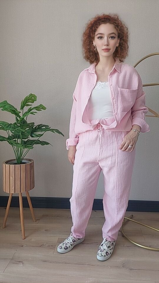 Pembe Müslin Pantolon