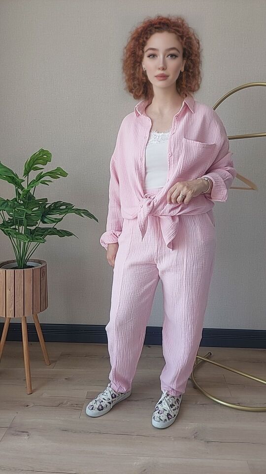 Pembe Müslin Pantolon