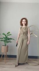 Haki Kemer Tokası Detaylı Elbise