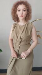 Haki Kemer Tokası Detaylı Elbise