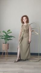 Haki Kemer Tokası Detaylı Elbise