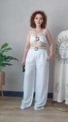 Örgü Detaylı Ekru Takım