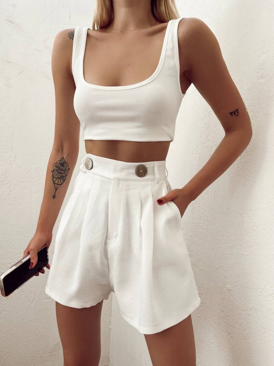 Beyaz Askılı Bluz Crop