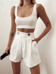 Beyaz Askılı Bluz Crop