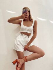 Beyaz Askılı Bluz Crop