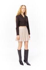 Pileli Mini Etek Krem