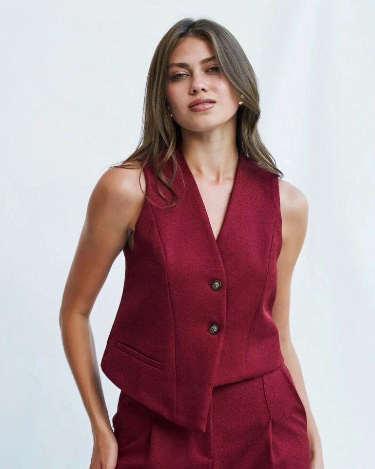 Bordo  Asimetrik Kesim Yelek