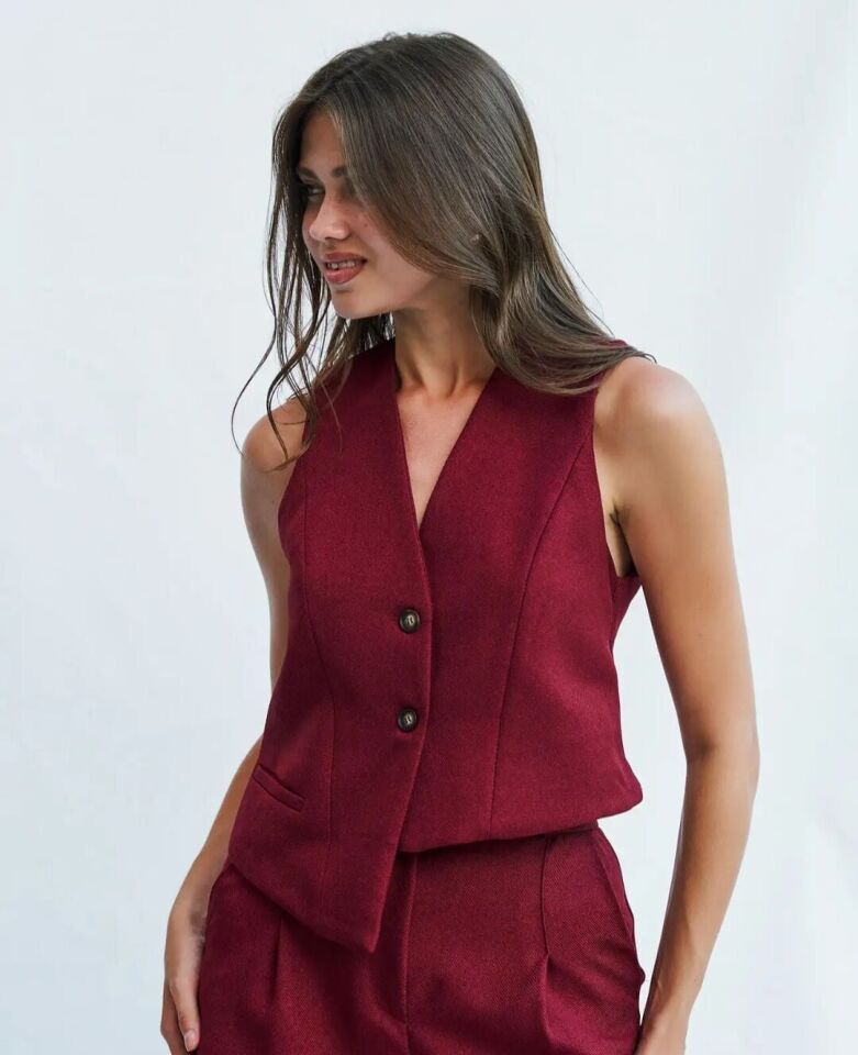 Bordo  Asimetrik Kesim Yelek