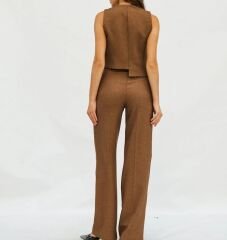 Yün Efektli Düz Paça Pantolon