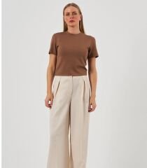 Kahve Kısa Kollu Crop T-Shirt