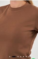 Kahve Kısa Kollu Crop T-Shirt