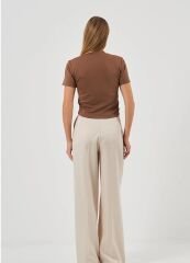 Kahve Kısa Kollu Crop T-Shirt